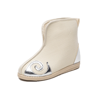 儿童古风靴子男童汉服鞋冬季古装绣花鞋老北京演出黑布鞋加绒棉鞋