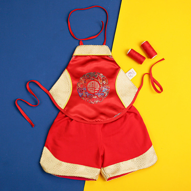 宝宝肚兜夏国潮儿童红色护肚脐新生婴儿百天周岁刺绣婴幼儿小兜兜