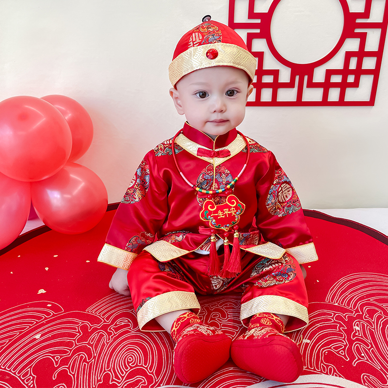 一周岁抓周礼服男宝宝满月百天生日宴唐装春秋冬女婴儿拜年服套装