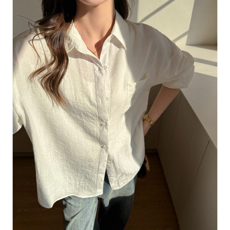 亚麻衬衫女夏季薄款松弛感 防 晒长袖上衣老钱风宽松衬衣外套