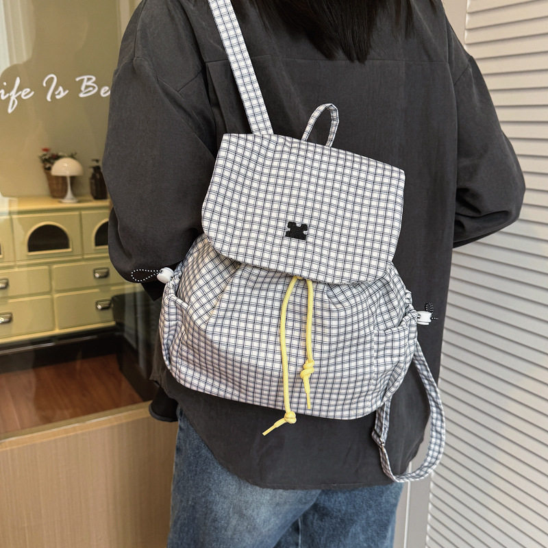 批发抽带束口日韩双肩包休闲纯色学院风学生书包甜美风背包旅行