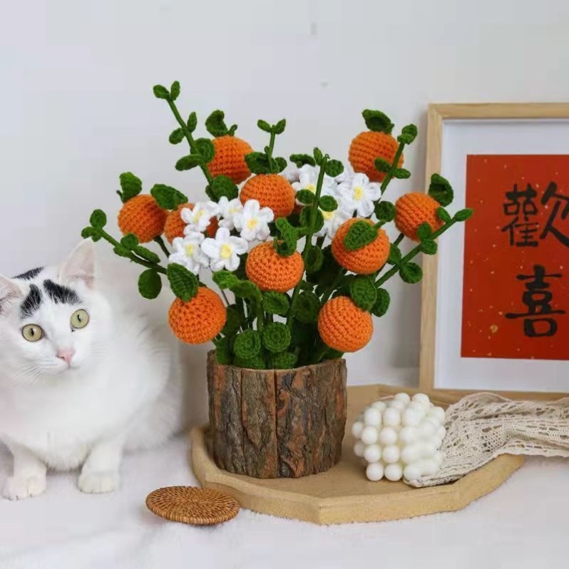 手工编织花针织柿子毛线草莓花束创意手工制品摆件送女友长辈礼物