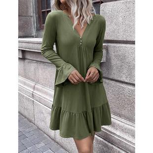 dress long ruffle Solid sleeve length color mid