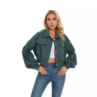 Sleeve Jacket Lantern Breasted Single Lapel Casual Corduroy