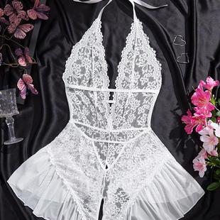 lace end sexy High irregular color nightdress lingerie two
