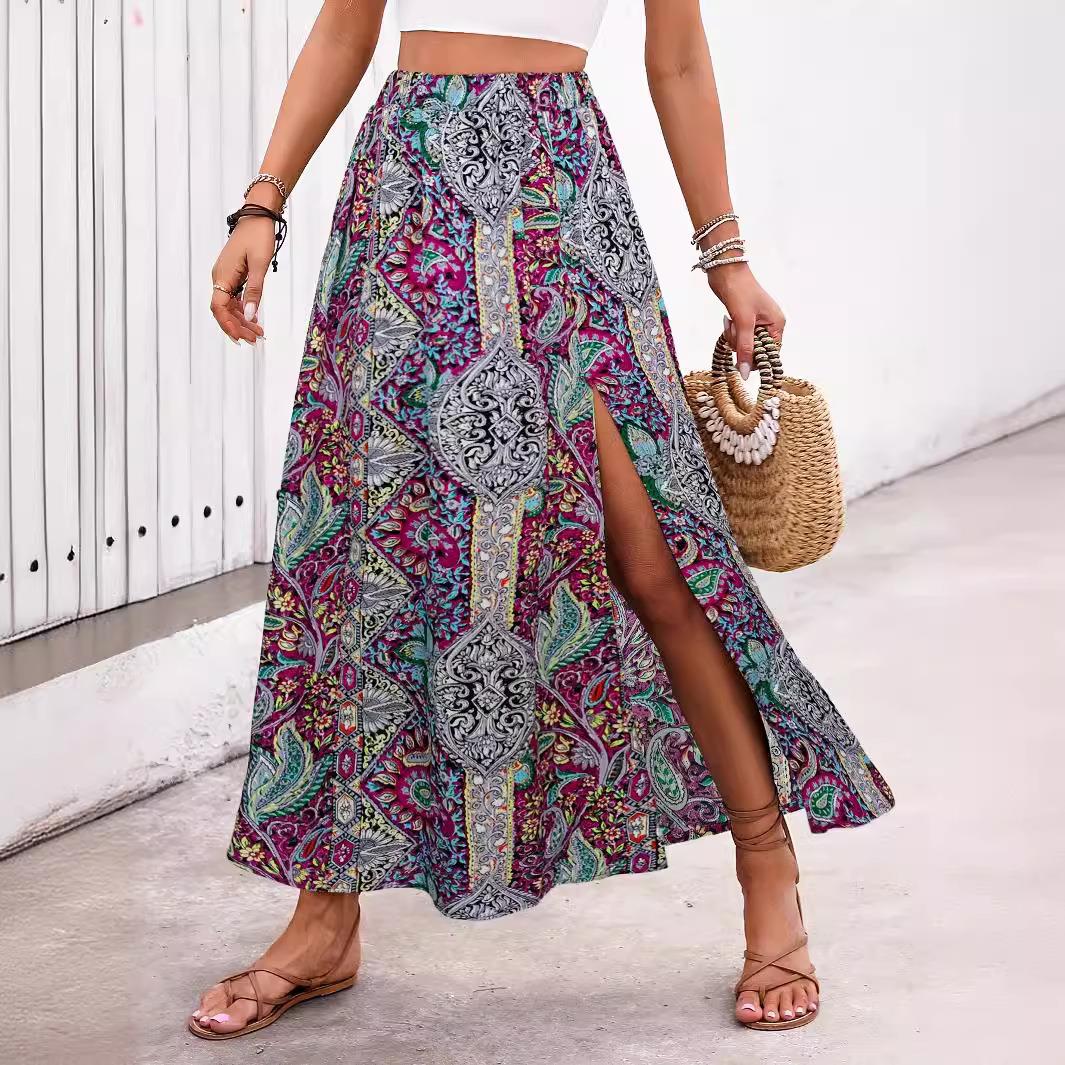 skirt long flower wrap waist high summer skirts beach side