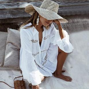 beach holiday dress buttoned sexy shirt style sunscreen
