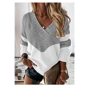 sweater womens loose Pullover colorblock