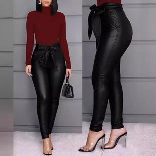sexy pants casual womens skinny color Solid leather