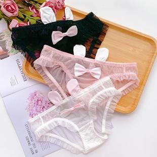 transparent cute ladies pink sexy bow ears lace rabbit