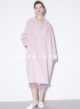 FINOCCI冬 口碑大衣新色蚕丝羊毛樱花与芍药冬季毛呢粉色呢子外套