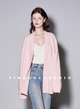 FINOCCI 羊毛马海毛调色多次樱花重磅元宝针慵懒温暖加厚毛开衫