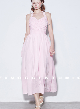 FINOCCI法式浪漫出逃解构兔耳朵绑结清爽透气优雅氛围条纹连衣裙