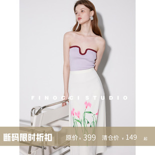 FINOCCI夏季新款女简约清丽气质设计感小众原创时尚定位印花半裙