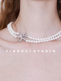 FINOCCI复古名伶高级光泽锆石密镶层次造型精致绝美双层珍珠项链