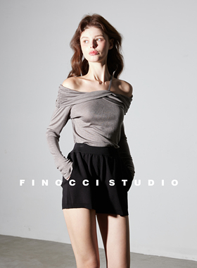 FINOCCI 桑蚕丝真丝亲肤露肩不费力性感BI入设计感一字肩时尚上衣