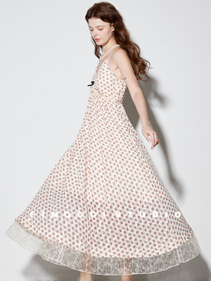 FINOCCI2024夏新款蕾丝边连衣裙