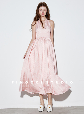 FINOCCI罗马假日复古波点提花绝美超大飘带浪漫露背大美女连衣裙