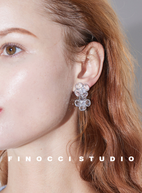 FINOCCI清冷美人白月光花朵排钻镀18k金锆石富贵迷人轻奢气质耳环