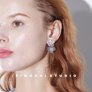 FINOCCI清冷美人白月光花朵排钻镀18k金锆石富贵迷人轻奢气质耳环