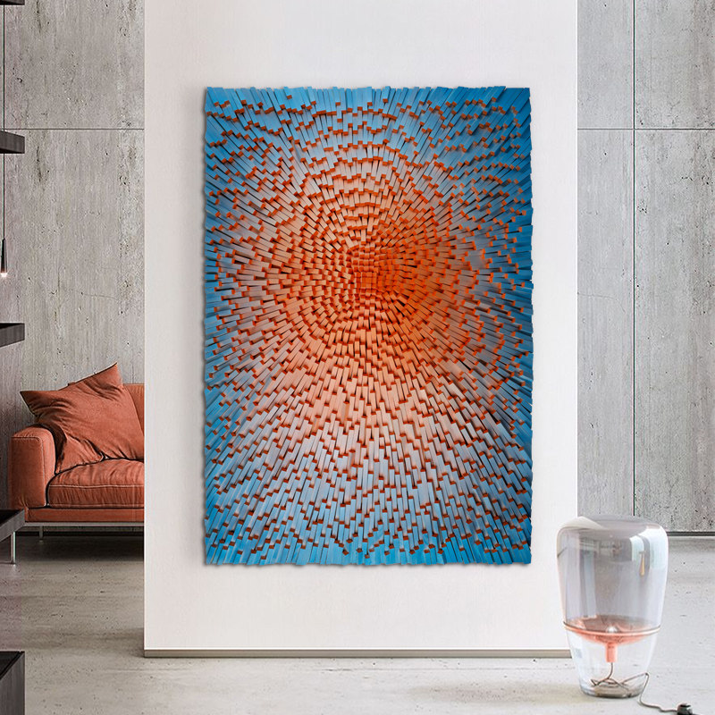 现代简约玄关竖版实物画3d木雕实物立体装置画酒店样板房艺术挂画