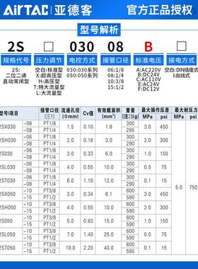 热销亚德客304不锈钢流体电磁阀2SX030/050-06/08/10/15B超高压型
