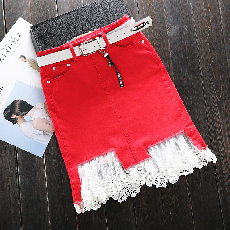 Korean Edition Denim skirt Paige Mid length version 2020 Spring new pattern skirt Lace lace Show thin Elastic force Middle-skirtin the Women's clothing/Boutique , Skirts  category - from Buy2taobao.com to provide professional Taobao agent buy service