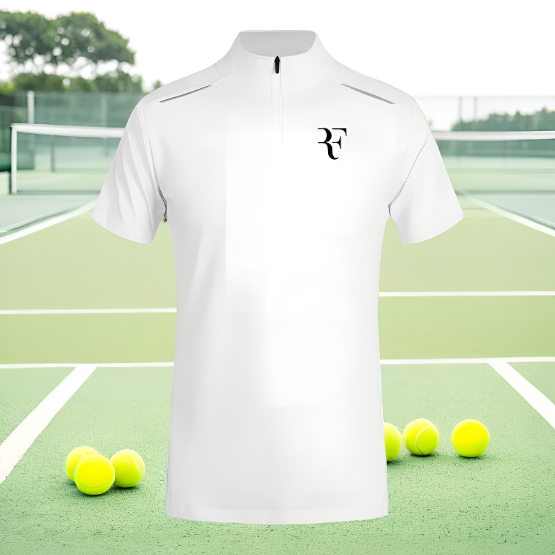 新款白色网球短袖男费德勒POLO衫速干拉链运动健身跑步网球服定制