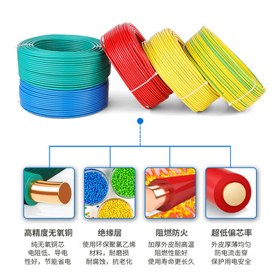 国标电线家用BV家装纯铜线1.5/2.5/4/6/10平方家用阻燃单股硬电线