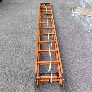 25kg轻型比武拉梯消防6米二节拉梯单杠梯挂钩梯竹质拉梯伸缩梯