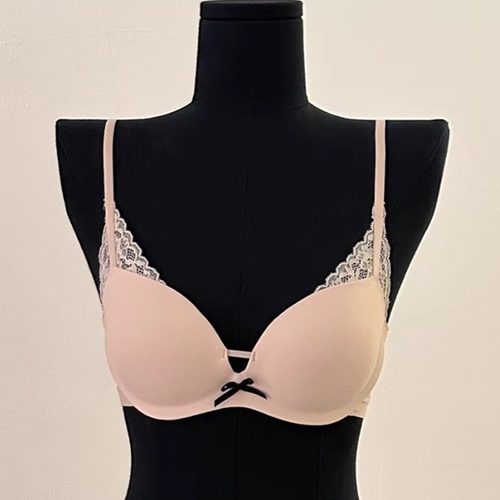 悠然清韵法式深V蝴蝶结内衣女无钢圈小胸聚拢防下垂纯欲蕾丝文胸