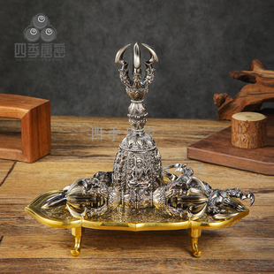 四季唐密 黄铜精工制造 真言宗法器 五大明王金刚铃股杵盘 复古版