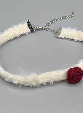 小清新毛绒玫瑰花短款项圈红色丝绒小花脖子饰品choker项链女