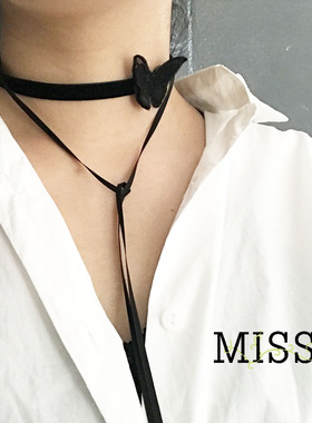 choker黑丝绒蝴蝶无扣系带颈圈