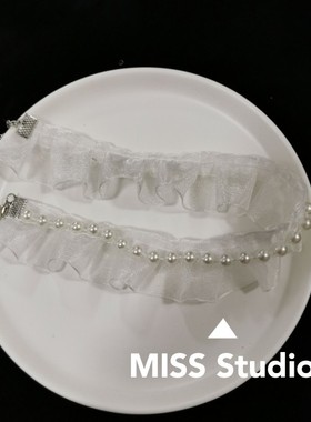 新款复古宫廷白色蕾丝纱网珍珠气质choker颈链项链搭颈带