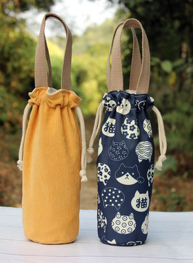 膳魔师杯套400ML保温杯保护套500日式手拎便携杯袋灯心绒防烫杯套