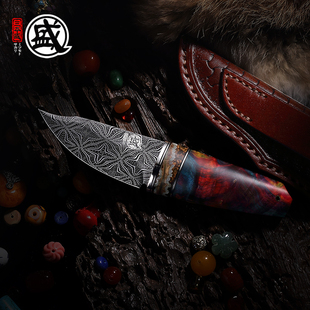 日本三本盛大马士革钢多功能高档小刀猛犸臼齿料理切刀收藏水果刀