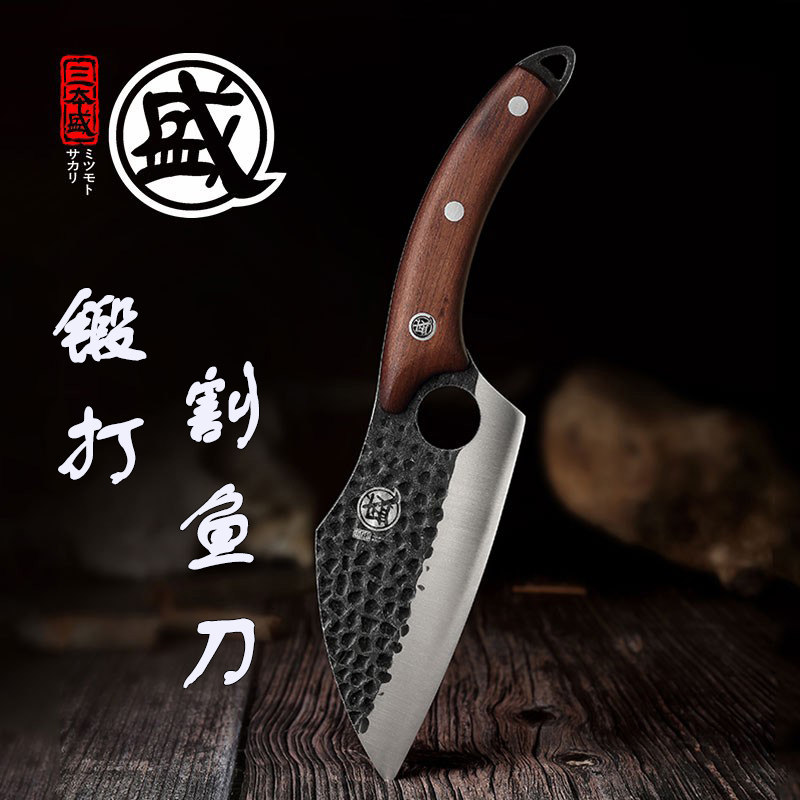 日本三本盛不锈钢鱼头刀寿司刀切肉片鱼刀割肉切鱼生专用刀