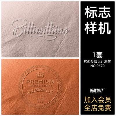 纸张凸版印刷特效logo标志文创智能贴图样机模板PSD分层设计素材