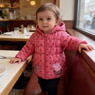 【90-100】婴幼儿女童粉色碎花连帽棉服加厚保暖洋气时髦外套