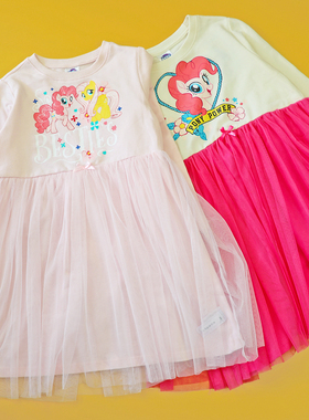 小马宝利女童装春季长袖T恤卫衣纱裙连衣裙玫粉色白色卡通中大童