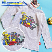 新款 男童装 纯棉长袖 变形金刚2019秋季 T恤灰色打底衫 卡通印花透气