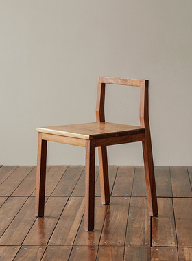 MUMO木墨 不折椅 简约红橡黑胡桃实木餐椅单人椅餐厅书房