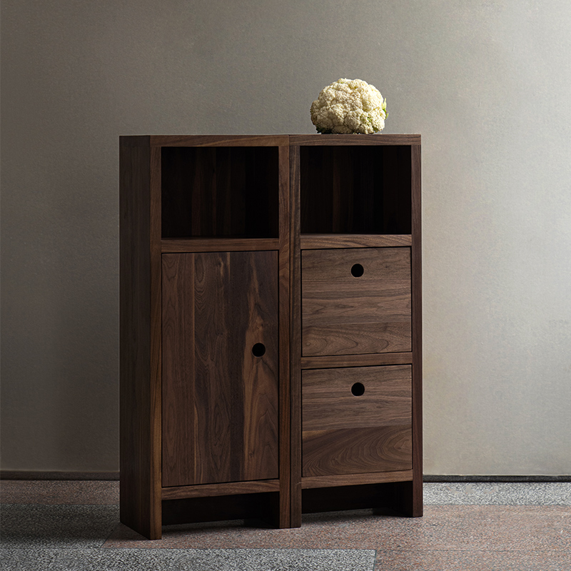 MUMO木墨 清简立方斗柜 原木樱桃木黑胡桃边柜 茶室客厅餐厅现代