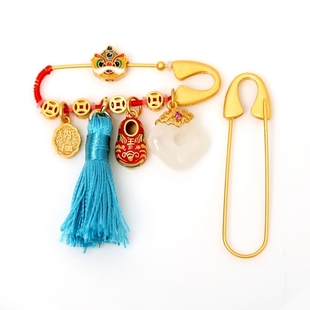 黄金色别针虎宝宝婴儿孕妇外出平安挂件古法沙金手工红绳安全胸针