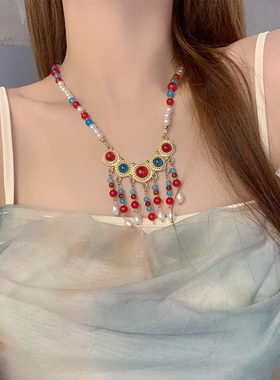 马面裙项链配饰古风儿童长命锁吊坠璎珞项圈女童汉服挂坠古风装饰