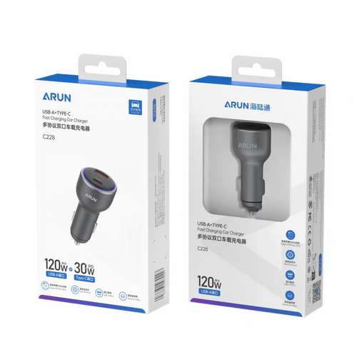 海陆通120W+PD30W多协议双口车载充电器适用苹果华为安卓手机快充