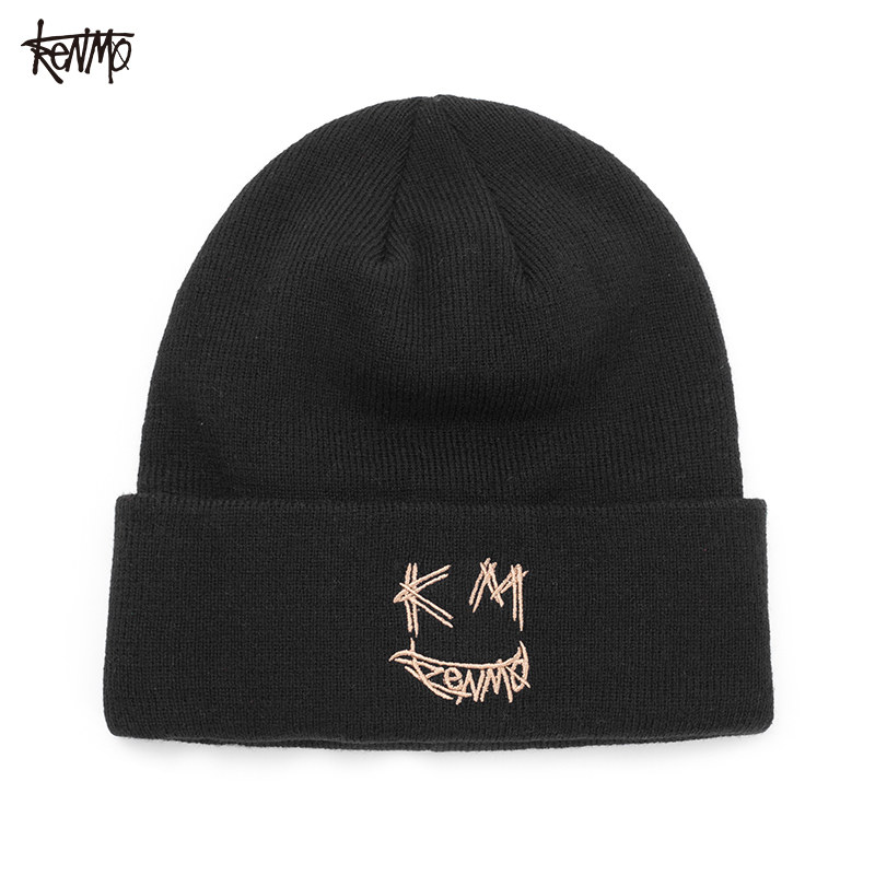 kenmo肯默搞怪笑脸针织帽街头嘻哈保暖毛线帽百搭纯色显脸小帽子