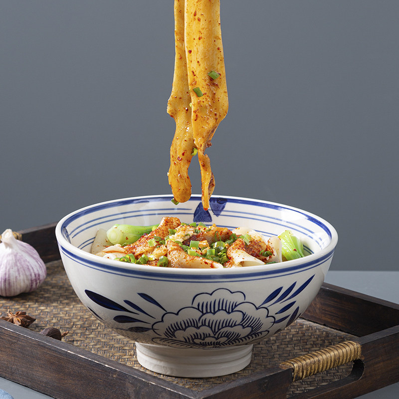 高脚陕西油泼面莲花大碗宽面碗中式面馆专用定制超大8寸西安面碗