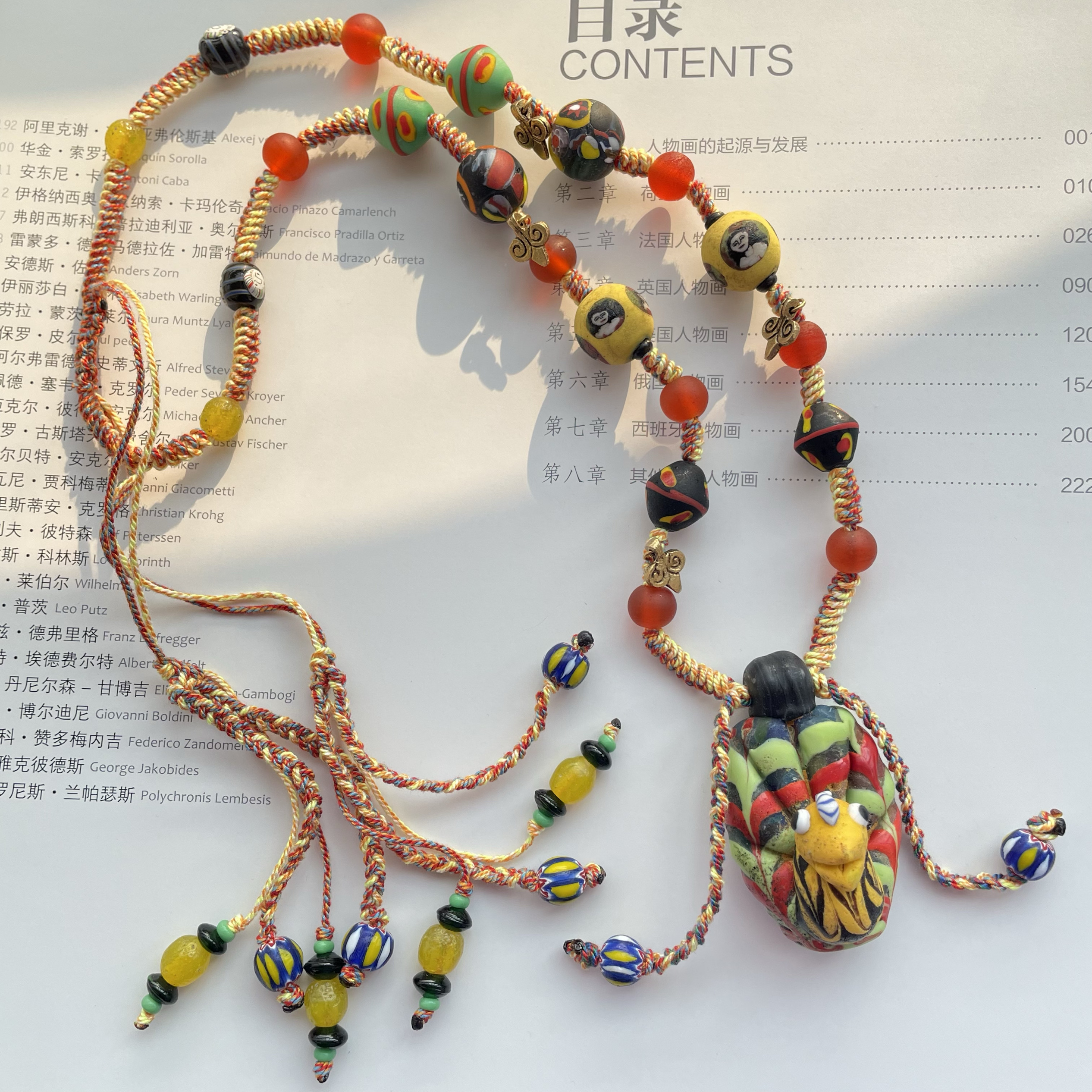 【一半沙漠一半埃及】人面老琉璃珠纯手工毛衣链项链适合收藏